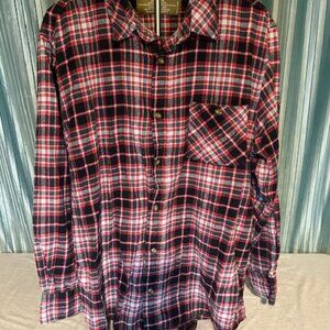 Rustic Outfitter Men’s Flannel Shirt 2XL Red Black Plaid Long Sleeve 100% Cotton